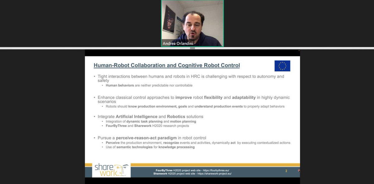 Sharework_EU's tweet image. Andrea Orlandini (@Er_Conte), researcher from @cnr_istc, explains the ontological approach developed for characterising human-robot collaborative environment for promoting a common language in robotics and automation domain

Know more: zenodo.org/record/4818481…

#PerceptionTraining