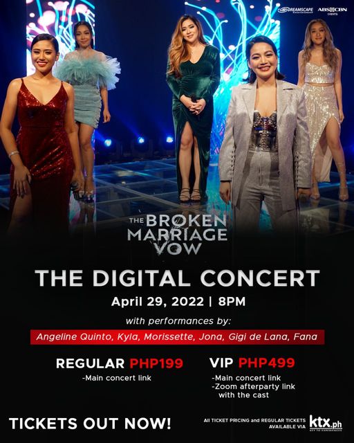 filpopnews's tweet photo. Sama-sama nating pakinggan ang mga hit songs na nagpaantig at nagpaiyak mula sa OST ng hit teleserye! The Broken Marriage Vow: The Digital Concert, sa April 29, 8PM na!

With performances by Angeline Quinto, Kyla, Morissette, Jona, Gigi De Lana, FANA - Fatima Lagueras ✨ https://t.co/scCXfr94zg