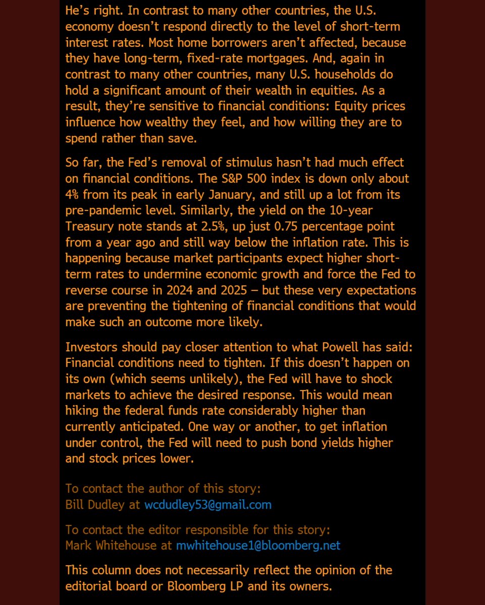 Dudley full bear... force an asset sell off to tighten monetary conditions. Only way to stop inflation from spiralling.
