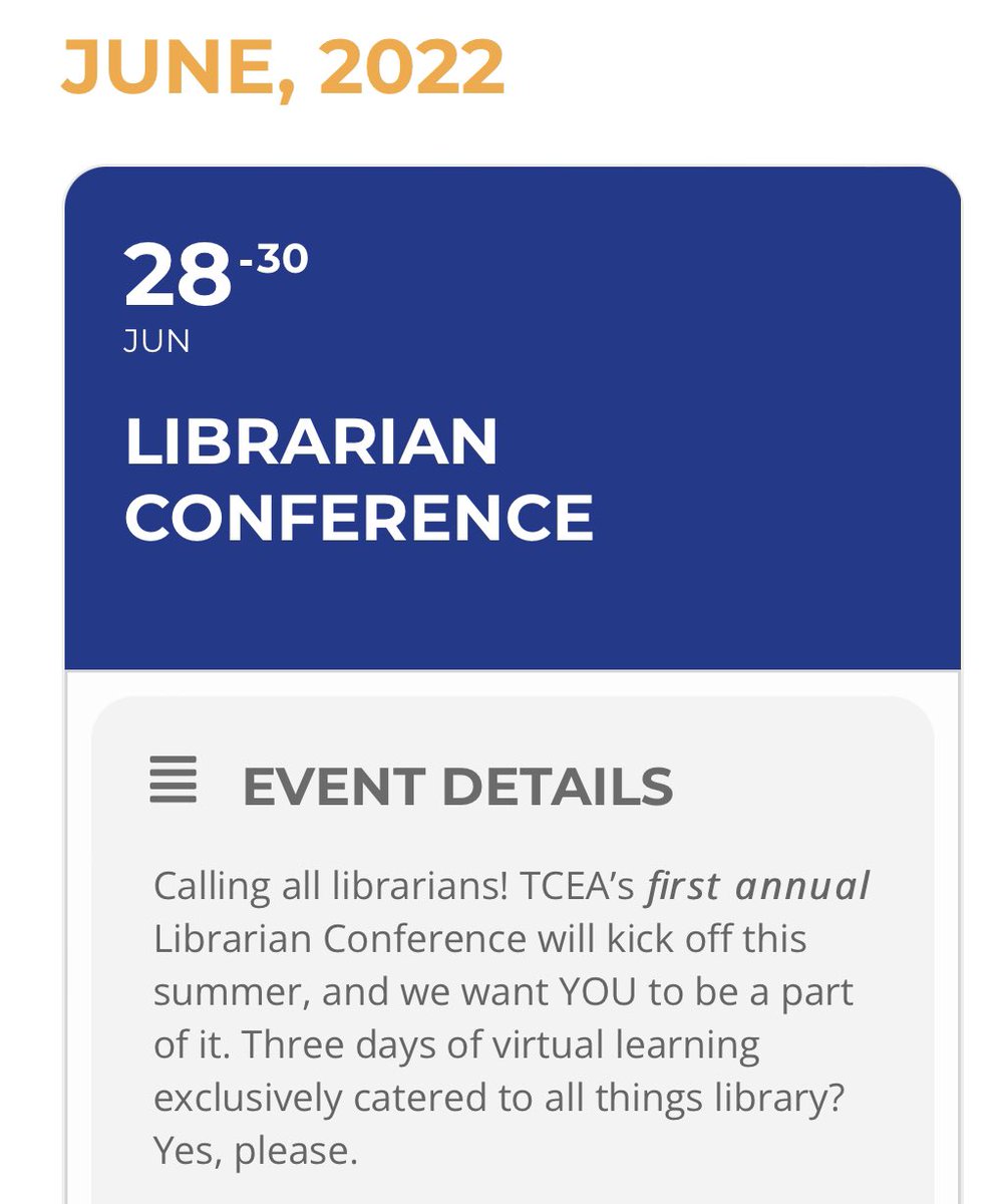📢PSSSTTT… Did you know we 💙 librarians so much that we decided to have a little get together? Well…we do and we did 👏🏽 Save your seat and tell your other librarian friends💺 tcea.org/event/libraria… #librarytwitter #libraryweek #txlchat #edutwitter