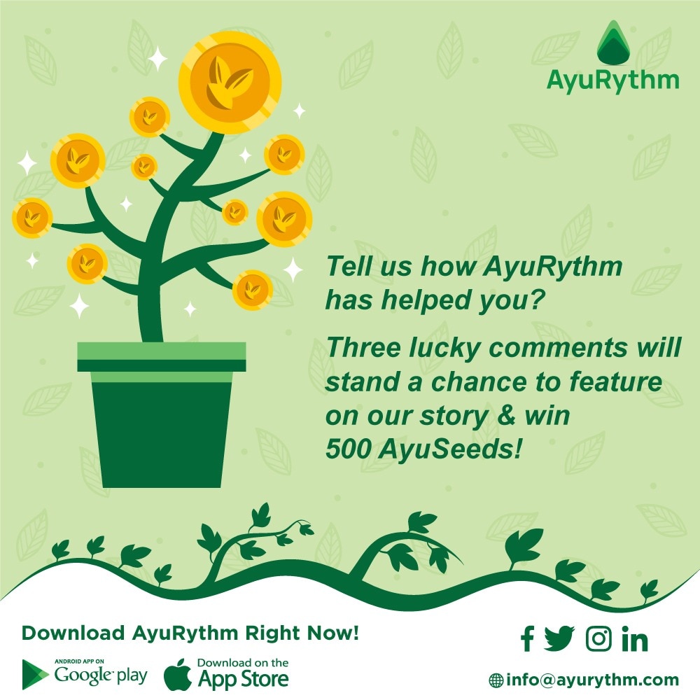 AyuRythm's tweet photo. And did we tell you that there are 500 AyuSeeds waiting 
for each winner?

#fitnessmotivation #fit #motivation #training #health #lifestyle  
#fitfam #healthy #instagram #follow #like #weightloss #AyuRythm #fitness #wellness #keepgoing #vedic #stayhealthy
#ayurveda #healthtrainer https://t.co/wTsz3OcFZN