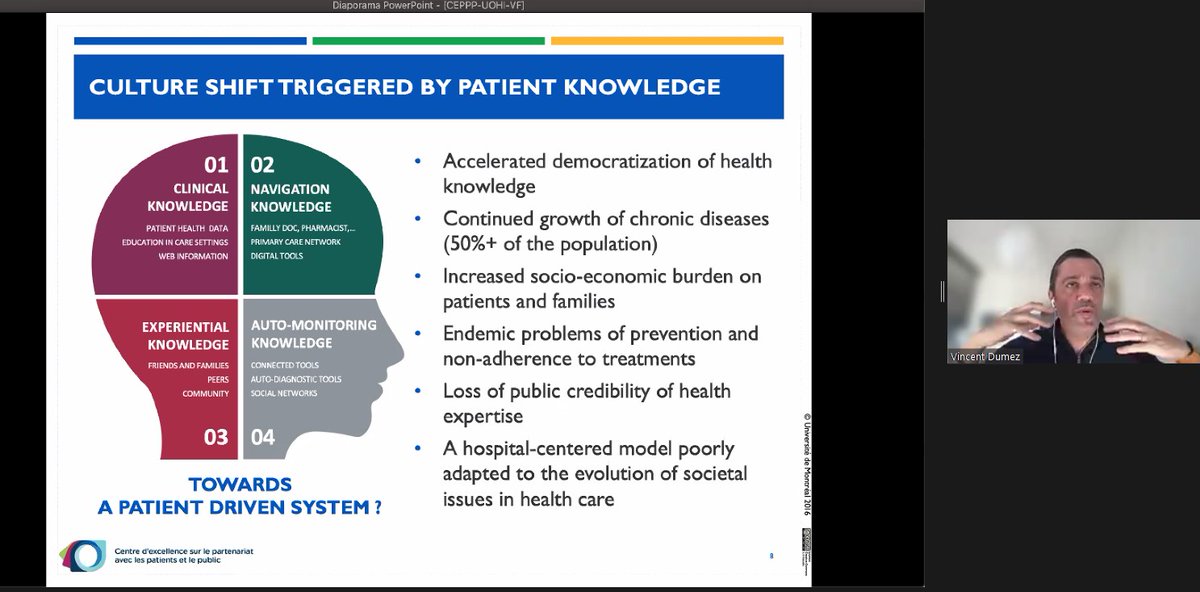 SCC_CCS's tweet image. Learning about what a patient-driven system looks like when the patient engaged at all levels of care. #VincentDumez from @PartenariatLabo sharing his personal story and expertise as part of @HeartInstitute @PeterPLiu_MD Grand Rounds #PatientExperience #PatientCare