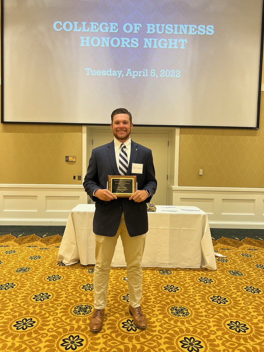 MrC_PCS's tweet photo. Could not be more proud of Nick for winning the Patricia Lacey Metzger Outstanding Accounting Student Award from @UMWCOB #StudentAthlete @UMWathletics https://t.co/LmkJPNbkxF