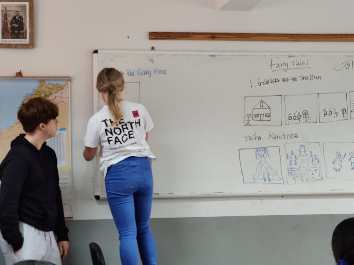HyaMfl's tweet photo. Morocco Trip Day 11 - morning visit to the school where we compared fairytales and folktales between Morocco and England. Followed by a giant game of βheads down, thumbs upβ and an even bigger game of βwink murderβ! #TeamHYA #EducationWithCharacter #TuringScheme https://t.co/ajMtUUQU3K