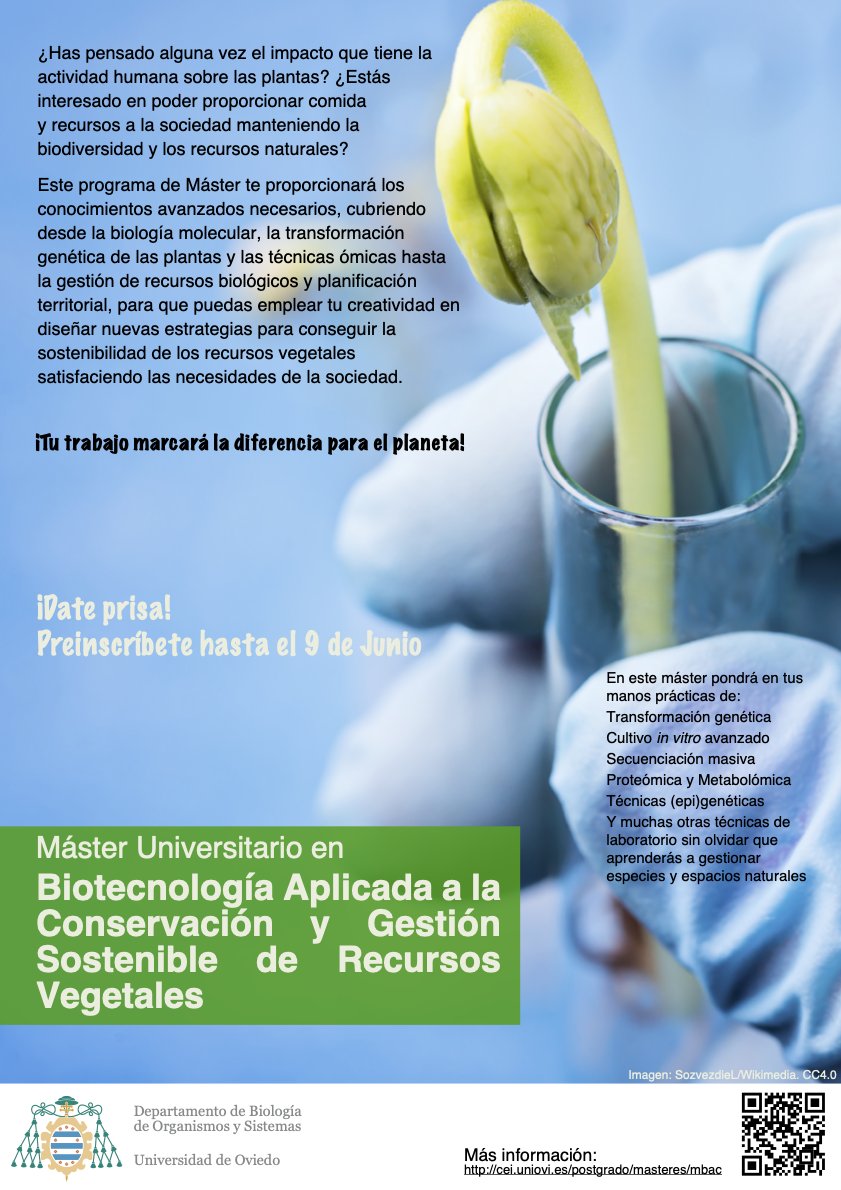 Valledor-Meijón Lab (@valmeilab) on Twitter photo El próximo lunes, 18 de abril, en la facultad de Biología de <a href="/uniovi_info/">Universidad Oviedo</a>, se presentarán los másteres oficiales de la facultad para el próximo curso, incluyendo el Máster Universitario en Biotecnología Aplicada a la Conservación y Gestión Sostenible de Recursos Vegetales. El próximo lunes, 18 de abril, en la facultad de Biología de <a href="/uniovi_info/">Universidad Oviedo</a>, se presentarán los másteres oficiales de la facultad para el próximo curso, incluyendo el Máster Universitario en Biotecnología Aplicada a la Conservación y Gestión Sostenible de Recursos Vegetales.
