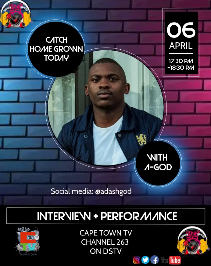 Catch Home Grown today as we chat to musician A-God followed by a not-to-be-missed performance! 🔥

For more local talent, watch Home Grown: 
📆: Monday to Friday @ 5:30pm  
📺: Cape Town TV (DStv 263 | free-to-air)