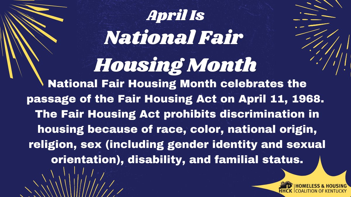 Did you know April is #FairHousingMonth? We've come a long way but there's still work to be done. HHCK believes housing is a human right for ALL of our neighbors. 
#HousingforAll #HousingFirst