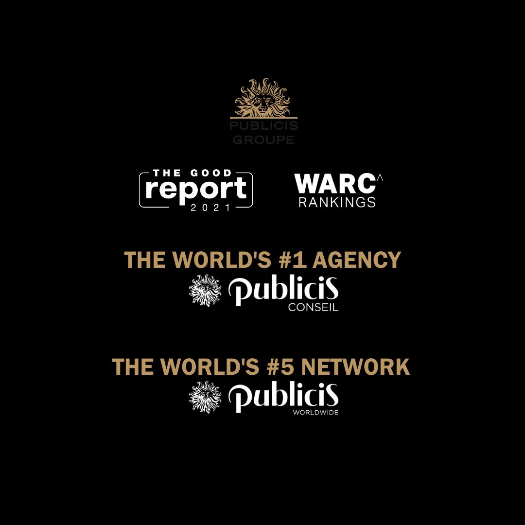 We are honoured to announce that <a href="/PublicisConseil/">Publicis Conseil</a> ranks as the #1 agency and @PublicisWorldwide ranks #5 for the top Network in #TheGoodReport 2021!

View the full list here 👉 act-responsible.org/act-the-good-r…