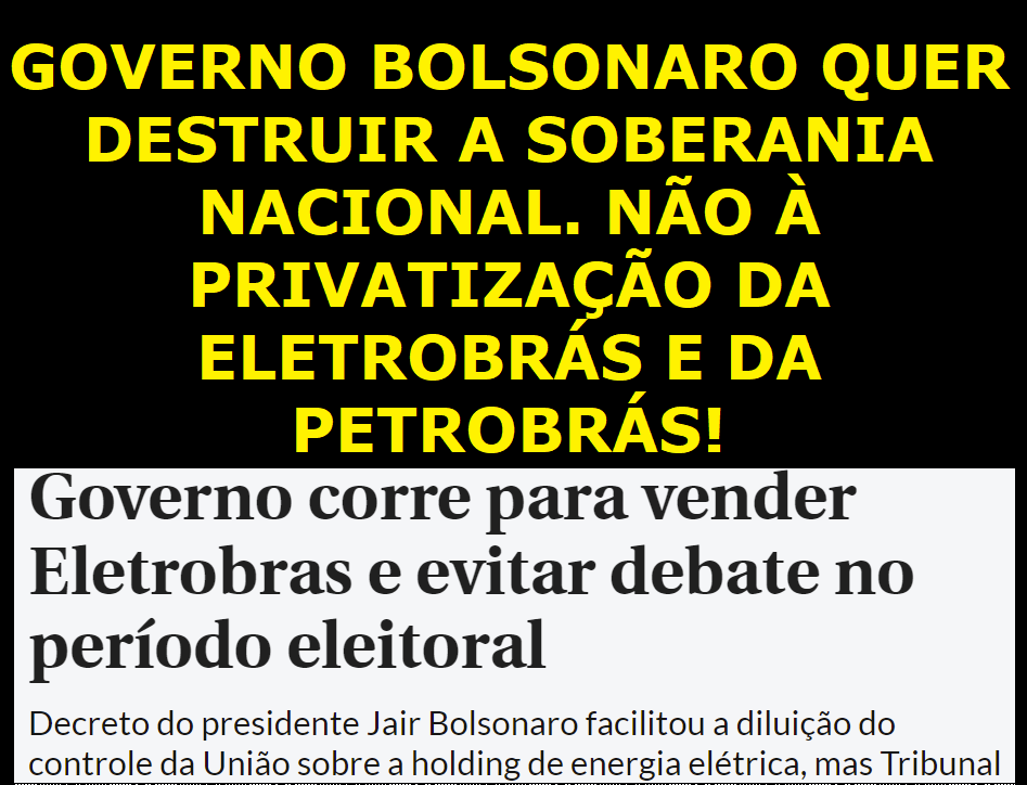 coopgetlost's tweet photo. CONTRA A PRIVATIZAÇÃO DA ELETROBRÁS E DA PETROBRÁS! QUEREM DESTRUIR TUDO #forabolsonaro #jairmessiasbolsonaro #bolsonaro2022 #lula2022 #bolsolixo #brasil #brazil #petrobrás #eletrobrás #privatiza #sindinorte #aeel https://t.co/IPTiASrUdF