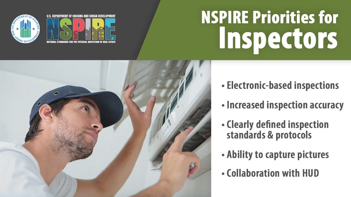 HUDREAC's tweet photo. #NSPIRE supports inspectors with electronic-based inspections, increased inspection accuracy, clearly defined inspection standards and protocols, the ability to capture pictures, and collaboration with @HUDgov! Learn more and #getNSPIREd: https://t.co/psHRjqP8ba https://t.co/04CeXwBoq8