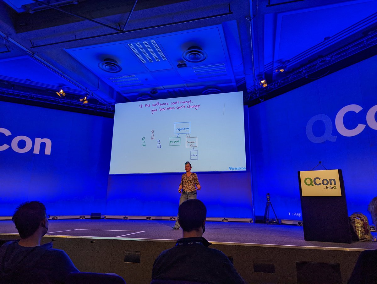 'If the software can't change, the business can't change' Such a fantastic talk by @jessitron at @qconlondon 🤩