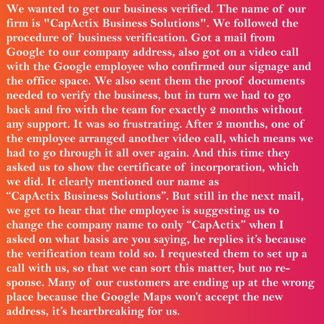 techbro96's tweet photo. @GoogleMyBiz Thanks for the response. I hope you understand the severity of our problem. https://t.co/0tzmALAlU5