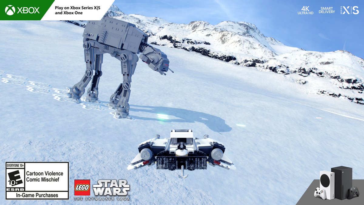 A snowspeeder on Hoth approaching an AT-AT. The code 3TF7K-HRW4Y-KT9CH-H67GX-FDP9Z is displayed on the mountains in the background.