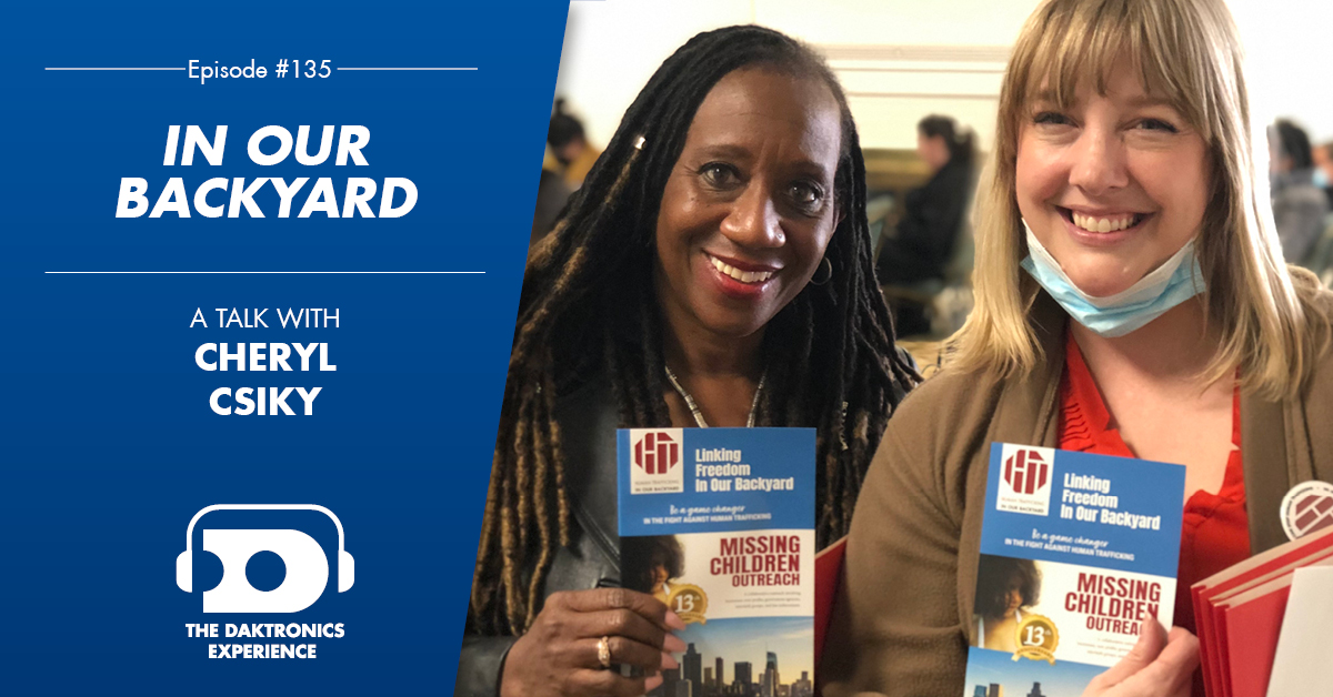 Daktronics's tweet photo. To hear how @InOurBackyard works to fight human trafficking, @jochsner4 &amp; @MattAnderson44 are joined by Cheryl Csiky, their Executive Director, to help spread awareness and hear about their efforts.

https://t.co/rFmLmxjqSk #DakPodcast #FreedomStickers #InOurBackyard #StopHT https://t.co/f1PIdz7JOD