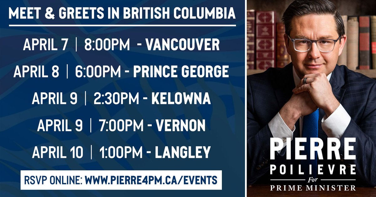PierrePoilievre's tweet photo. Headed to beautiful BC for the next few days to meet people who are ready to take back control of their lives.

RSVP to an event, and join our movement to make Canada the freest country on earth: https://t.co/h089A6xsrN https://t.co/n1AlZTuk46