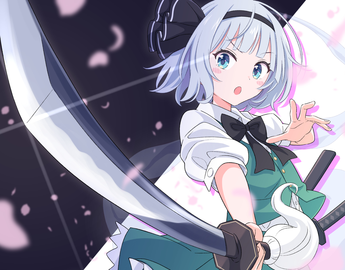 konpaku youmu ,konpaku youmu (ghost) 1girl weapon sword solo short hair katana short sleeves  illustration images