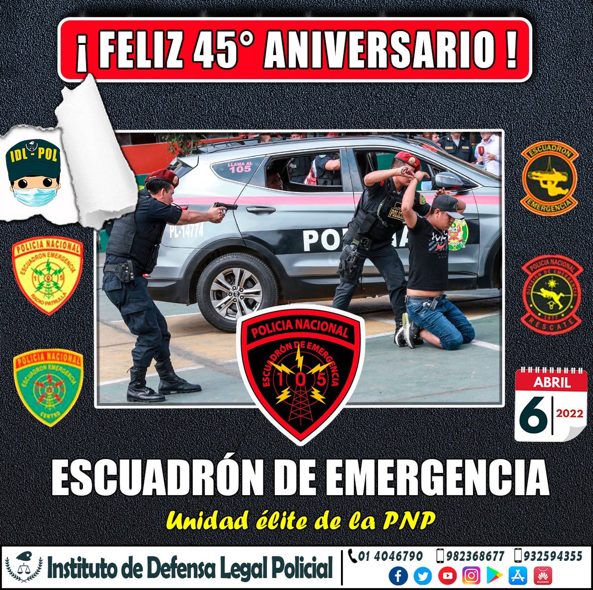 InstitutodeDef1's tweet photo. ‼️ Hoy saludamos a los integrantes del Escuadrón de Emergencia por sus 45° aniversario de creación.
#EscuadronDeEmergencia  #PNP https://t.co/7qlyxftGpY