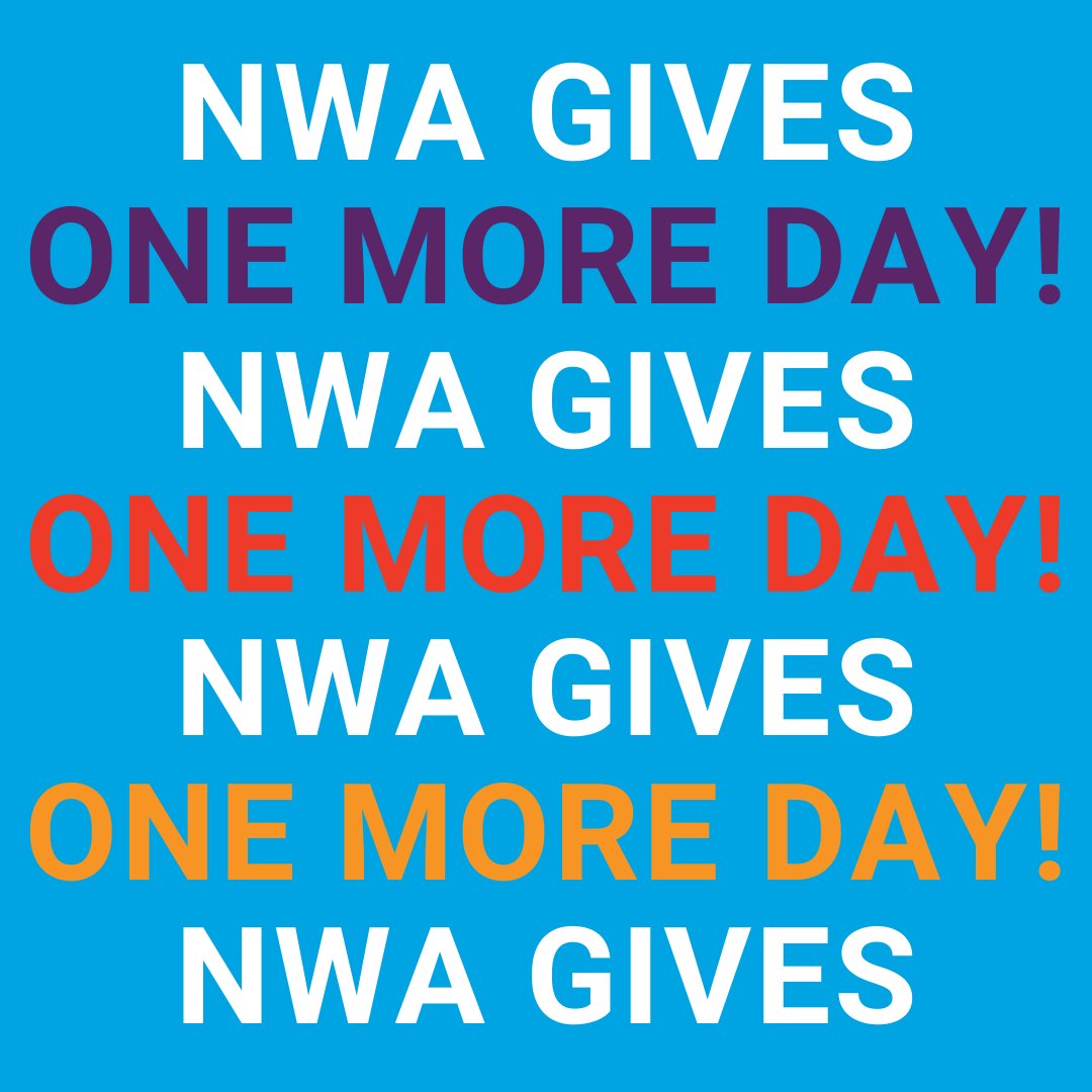 ONE. MORE. DAY. Until NWA Gives Day!!! ✋ 💙

Tomorrow, April 7th, you have the opportunity to make a lasting impact on your community - a community made up of incredible people and organizations like YOU!