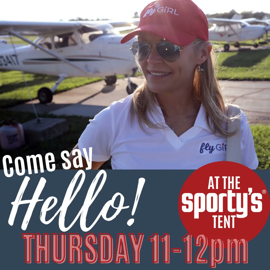 I will be at the Sporty's tent during Sun 'n Fun this Thursday, April 7, 11am-12pm!! Please come by and say HELLO! #flygirl #aviatrix #femalepilots #snf2022 #aviationevents #hello