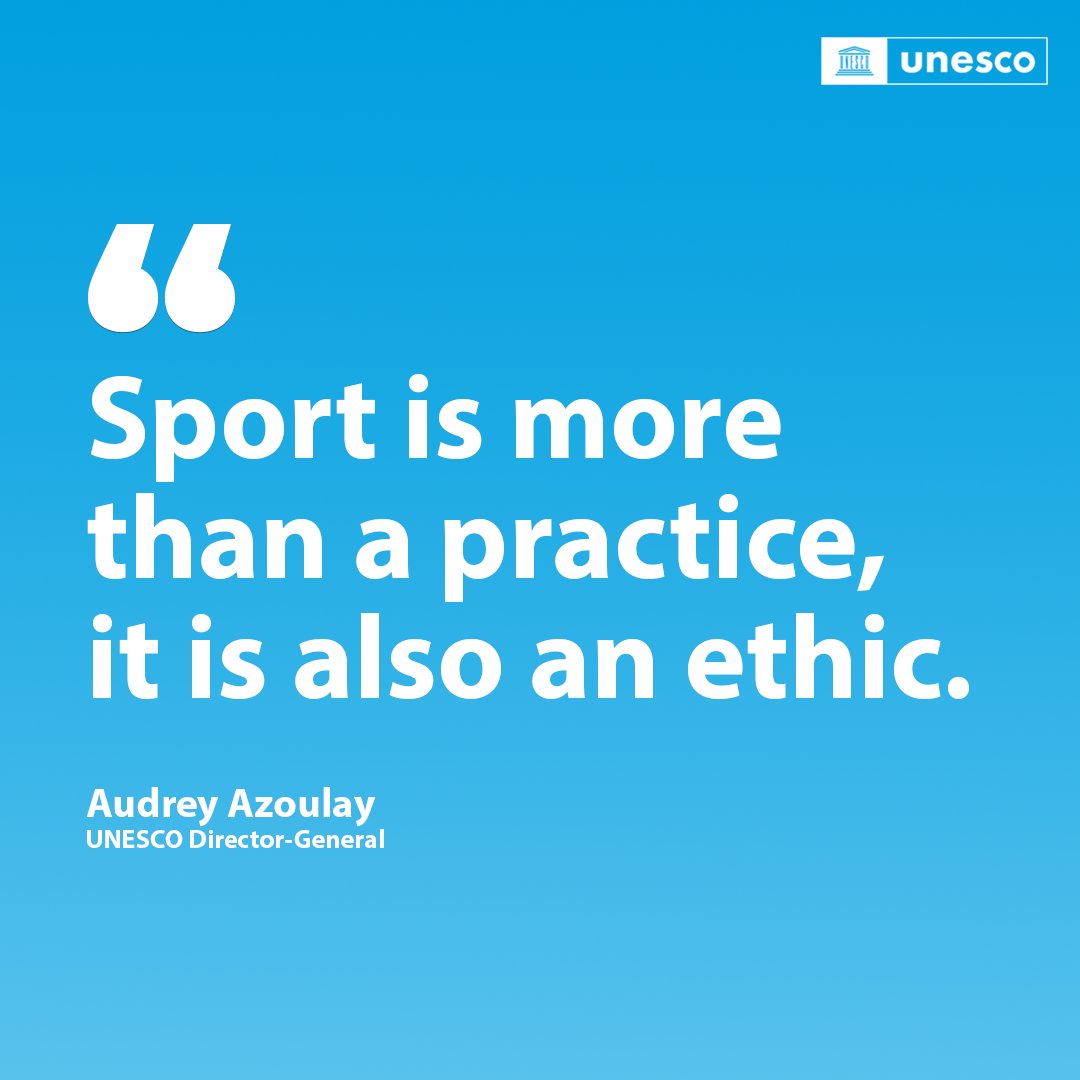 UNESCO 🏛️ #Education #Sciences #Culture 🇺🇳 (@unesco) on Twitter photo On this #SportDay, UNESCO Director-General <a href="/AAzoulay/">Audrey Azoulay</a> honours the virtues and universal values of sport to have "a healthy mind in a healthy body", and conveys an ethic of living together and of peace in these challenging times.
👉 on.unesco.org/2Ioyzuh #Fit4Life On this #SportDay, UNESCO Director-General <a href="/AAzoulay/">Audrey Azoulay</a> honours the virtues and universal values of sport to have "a healthy mind in a healthy body", and conveys an ethic of living together and of peace in these challenging times.
👉 on.unesco.org/2Ioyzuh #Fit4Life