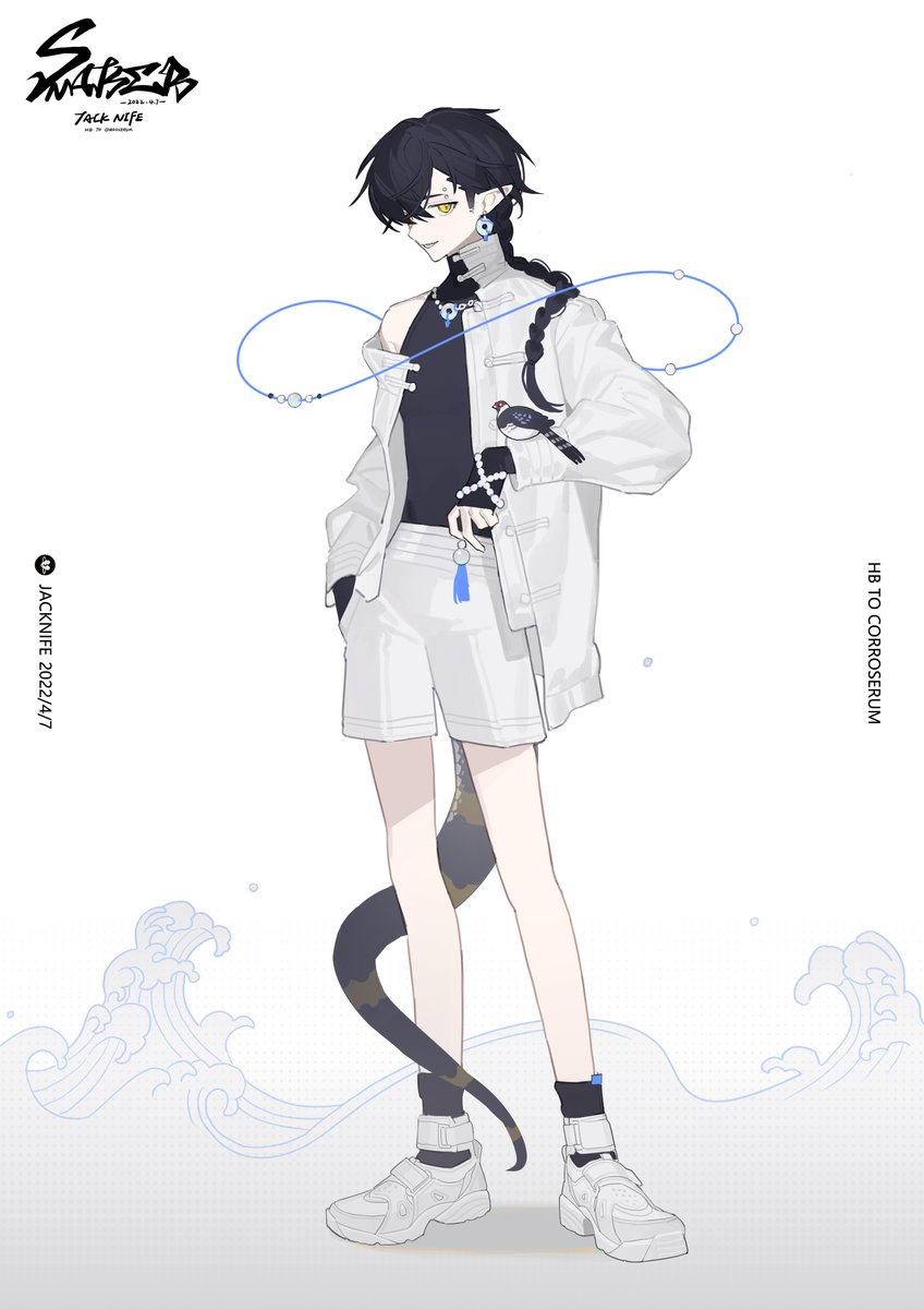 male focus black hair jacket sitting balloon shorts yellow eyes  illustration images