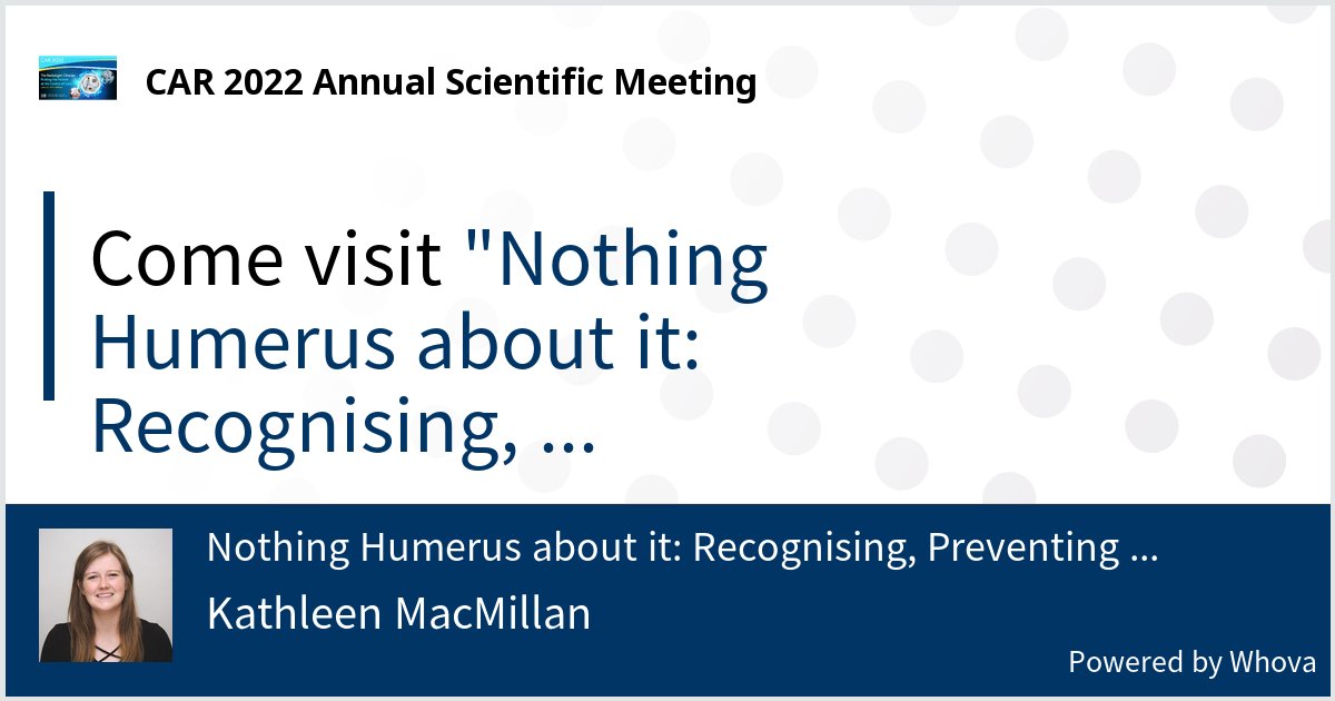 Kathleen MacMillan (@km_macmillan) on Twitter photo To those attending #CAR2022, please check out our poster "Nothing Humerus about it: Recognizing, Preventing and Treating Radiologist Elbow". We would love to hear your feedback! #canadaradwomen To those attending #CAR2022, please check out our poster "Nothing Humerus about it: Recognizing, Preventing and Treating Radiologist Elbow". We would love to hear your feedback! #canadaradwomen