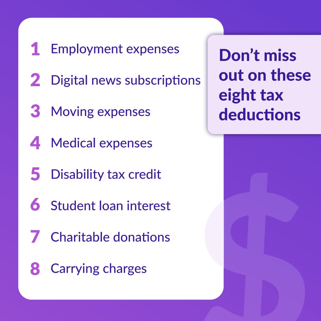 There are 100s of deductions and credits available so it’s easy to miss out on all the ones you’re eligible for! 💰 We teamed up with <a href="/CloudTaxCanada/">CloudTax</a> to compile this list of 8 #taxdeductions you might have forgotten about. More info at: borrowell.com/blog/dont-miss… #taxseason #CDNpoli