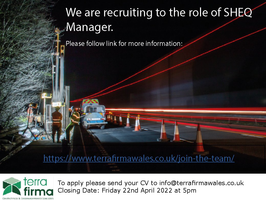 We are delighted to open applications for the role of SHEQ Manager to continue our commitment to sustaining and developing high levels of quality standards, environmental performance and health and safety practices in the areas we operate in. 
terrafirmawales.co.uk/join-the-team/ 
#SHEQ