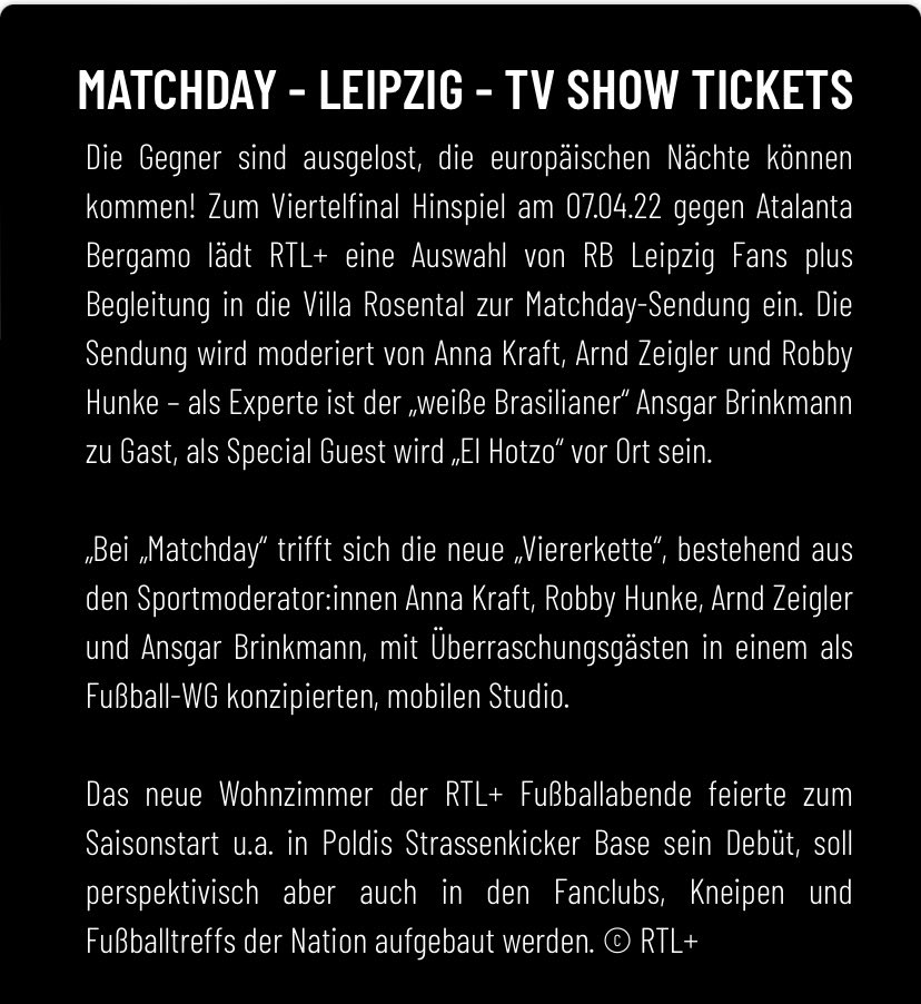 Wer möchte bei der RTL TV-Übertragung von #RBLATA in der Villa Rosental dabei sein…Angebot für 2 Personen…ich kann leider nicht…bei ernsthaften Interesse gern melden