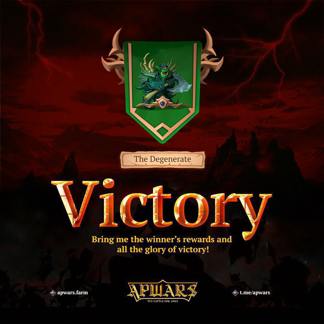 apwars's tweet photo. π Congrats Degens!
π₯ I (still) want to see #TheCorpRevenge
βοΈ Invite your friends to play and join the next battle!
π Go to: https://t.co/3n5fHU6p2S
#APWars #APWarsBadass #NFTGame #rpg #gameonchain #NFTs #GameFi #metaverse https://t.co/jgbisx0wqa
