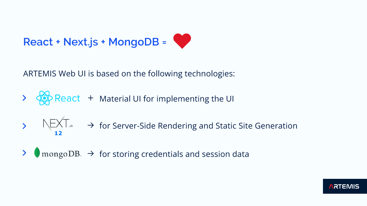 The ARTEMIS new frontend stack! ⭐
Over the last year, we rebuilt our Web UI from scratch. The new ARTEMIS UI is built with <a href="/reactjs/">React</a> + <a href="/nextjs/">Next.js</a> + <a href="/MongoDB/">MongoDB</a>! Check it out → github.com/FORTH-ICS-INSP…

#ARTEMIS #FrontEnd