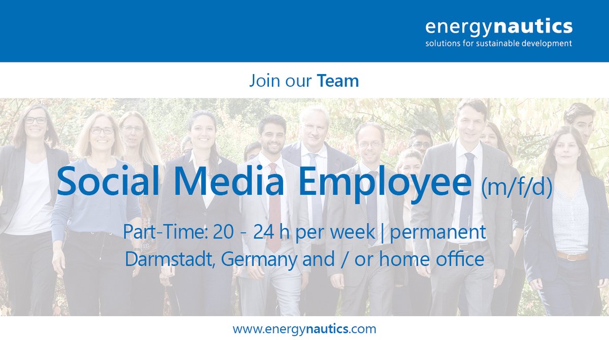 #Job 
#WeAreHiring  Social Media Employee (m/f/d) with grapic skills
- part-time/ 20-24h per week
- permanent
- Darmstadt, Germany and/or home office
#Joboffer: energynautics.com/en/jobs/social…
#Recruiting #career #SocialMedia