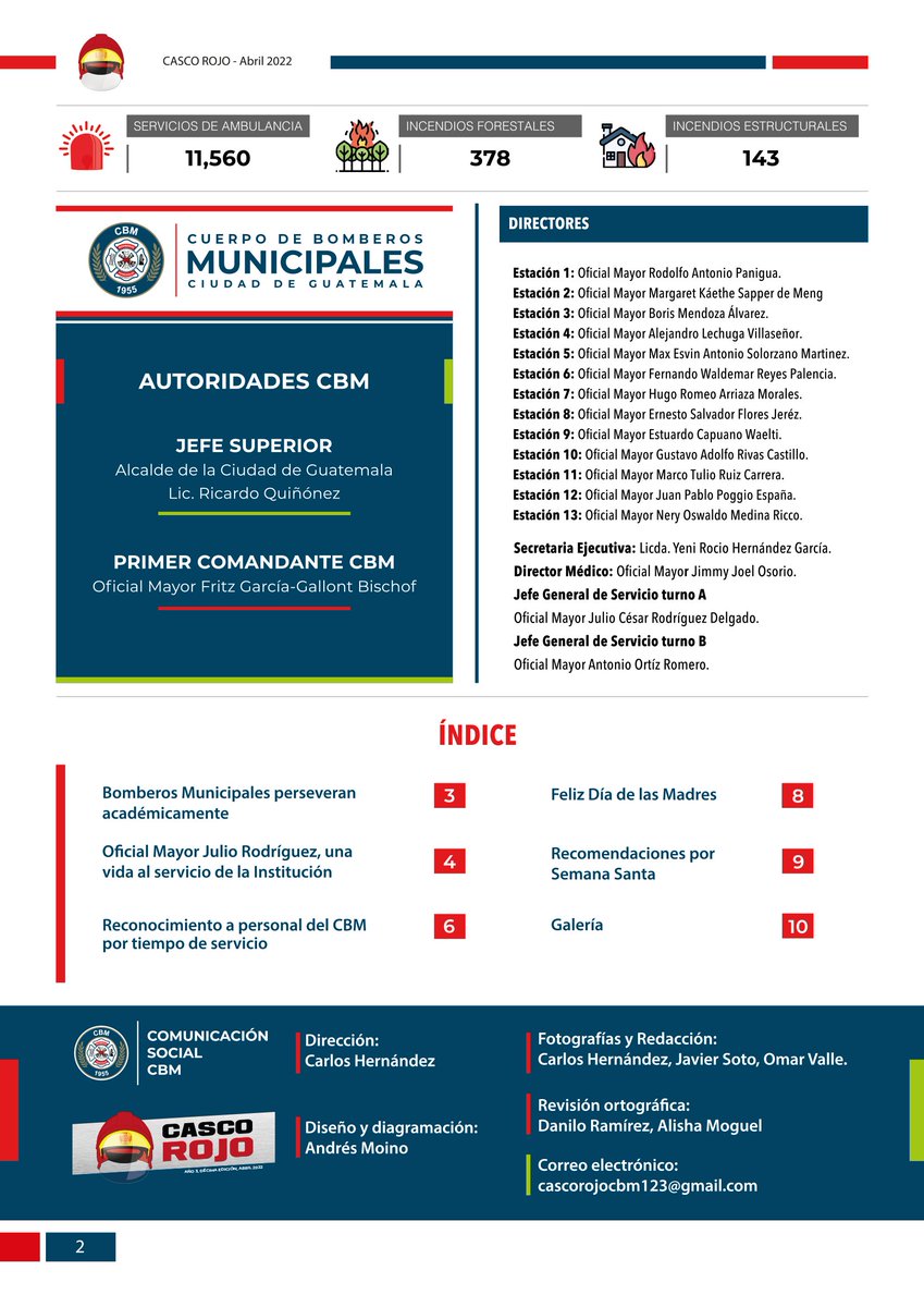 bomberosmuni's tweet photo. #CBMinforma @bomberosmuni
Los invitamos a un momento de lectura con nuestra revista #CascoRojo 10a. Edición. 

Comunicación Social CBM
Dirección: @hernandez17981
Redacción y fotografías:
@hernandez17981
@OmarValle
@JavierSoto
Diseño y Diagramación: @andresmoino https://t.co/GnMDiIkBe0
