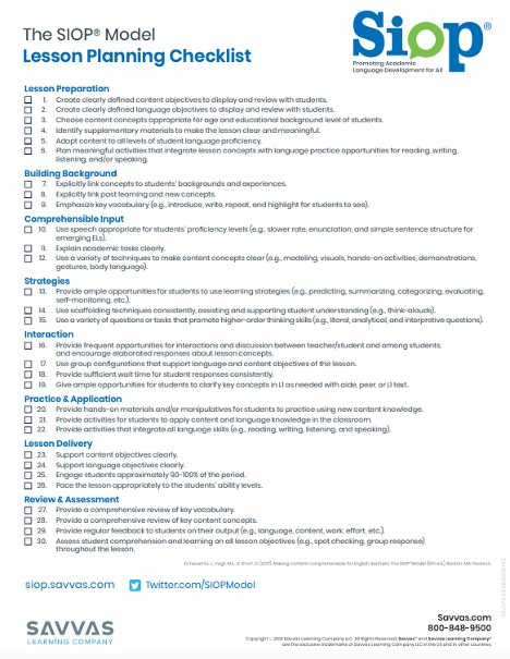 SIOPModel's tweet image. Looking for a 1-Pager SIOP® Lesson Planning Checklist? You&apos;ve got it!

Click here to download your own copy: tinyurl.com/SIOPLPChecklist

#MLLChat_BkClub #MLLChat #K12 #Edchat #ELL #PD4UandMe #elachat #Coteachat #Educhat #SIOP #MultilingualLearners #ComprehensibleInput #MLL