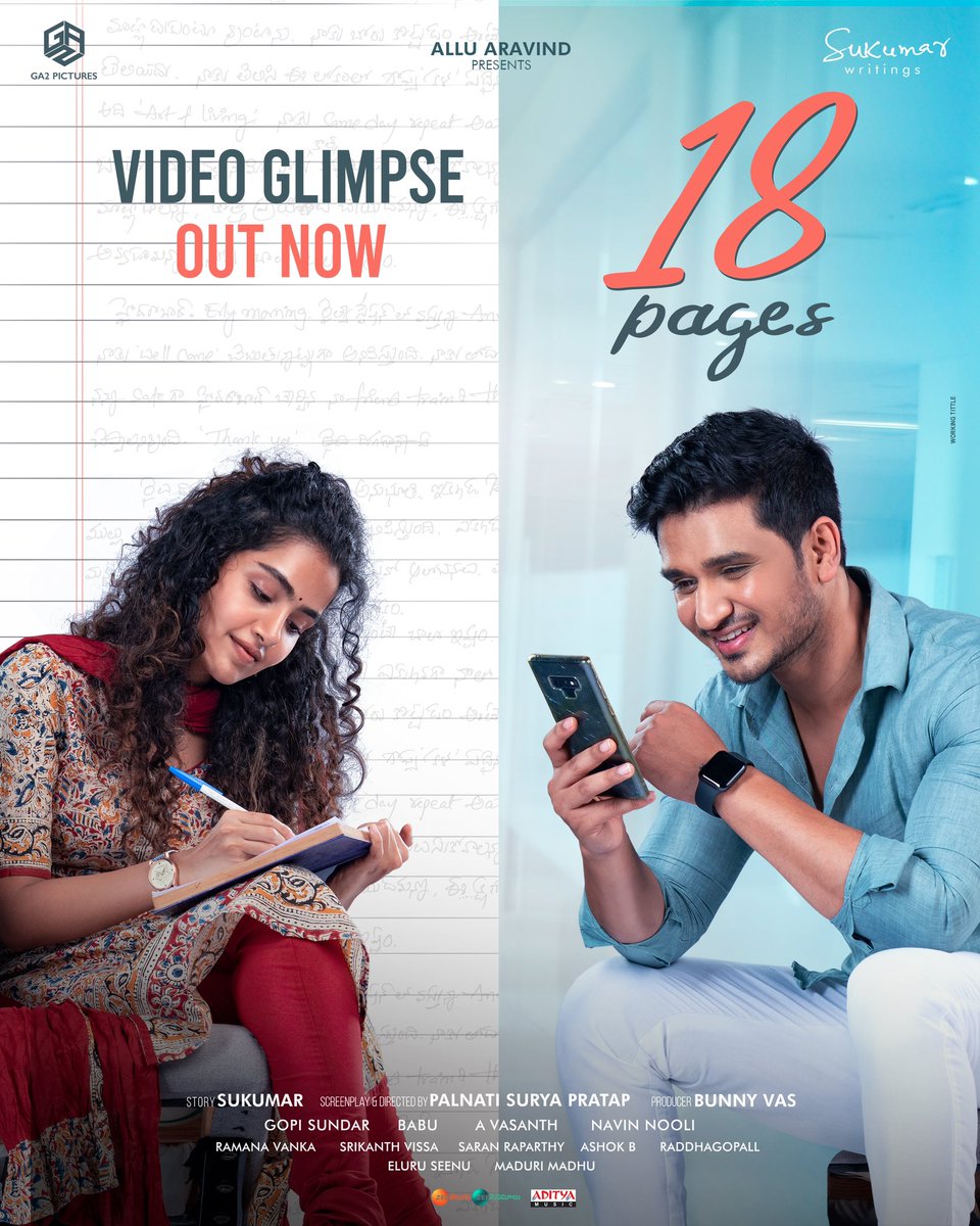 Here it is, Unfolding the GLIMPSE chapter of #18Pages ❤️ Video Out Now ➡️ youtu.be/KrxPs_tu1Mo #AlluAravind @aryasukku @actor_Nikhil @dirsuryapratap #BunnyVas @GopiSundarOffl @lightsmith83 @NavinNooli @raparthysaran @SukumarWritings @GA2Official @adityamusic