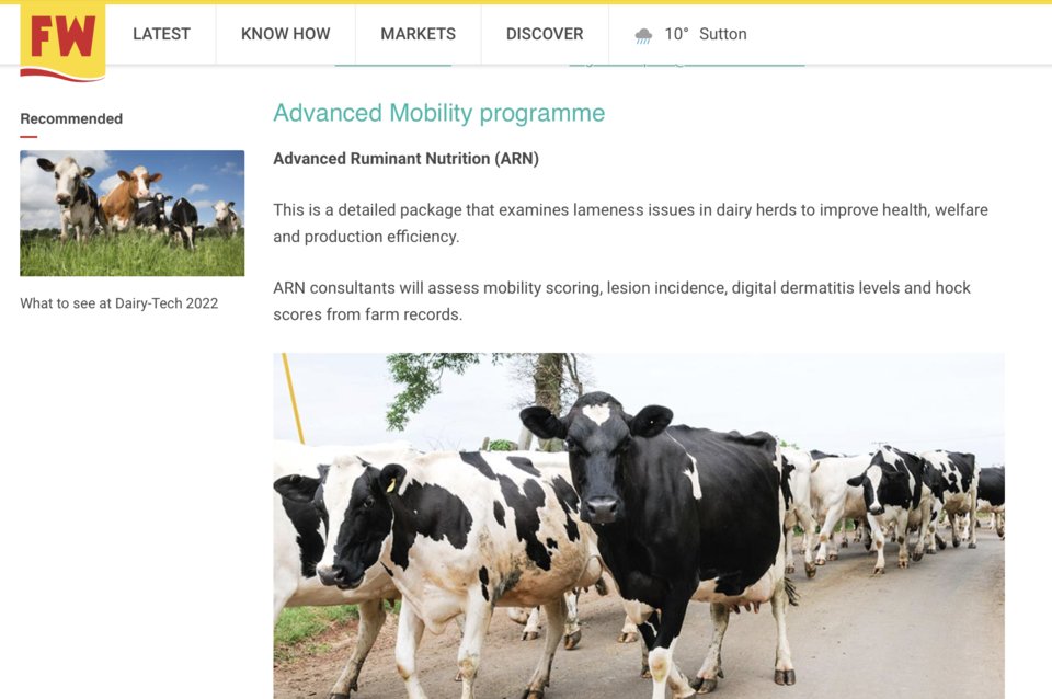 ARN_Home's tweet photo. FarmersWeekly published a new products preview @Dairy_TechUK We've launched Advanced Mobility - a new concept in long term lameness prevention. Visit stand B76 to find out why this program will help your farm. #DairyTechUK #AdvancedNutrition #AdvancedMobility #lamenessprevention https://t.co/P2j62qZFNf