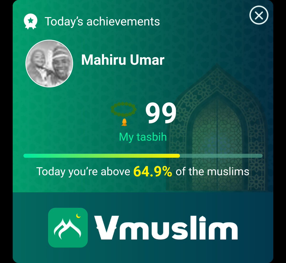 Hi! I am using Vmuslim app to say tasbih every day, join me, and let your heart be enlightened. Tap to begin tasbih now:sl.vmuslim.com/Xkyg
