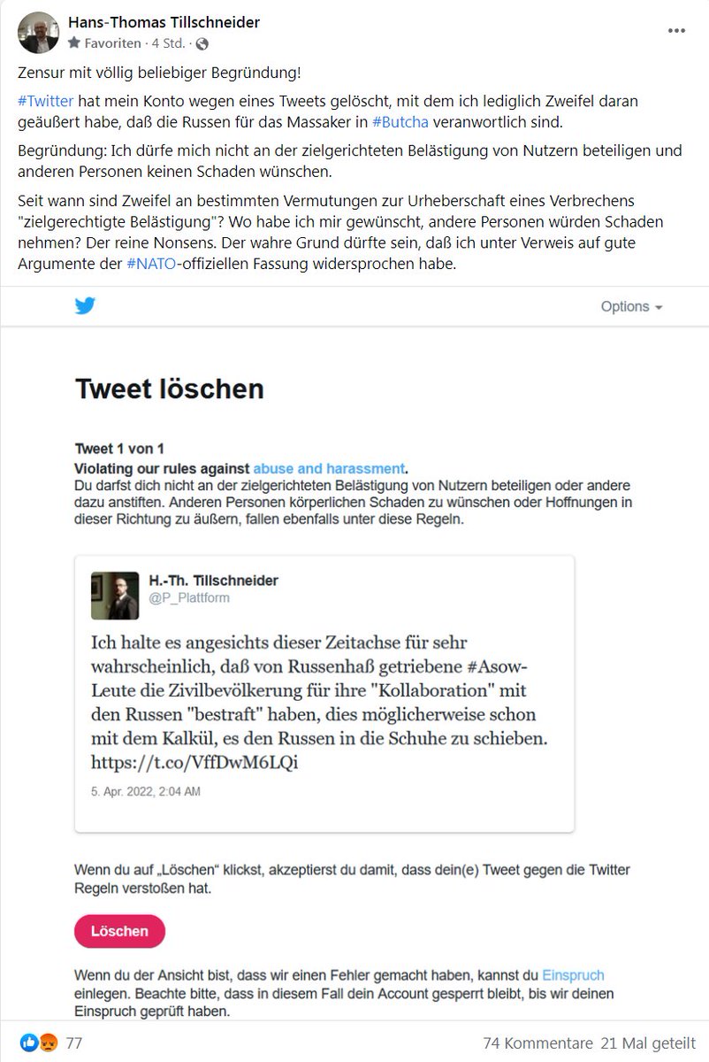 Stefan_K__'s tweet photo. #Tillschneider #AfD #SachsenAnhalt bekommt wegen #Putinpropaganda Ärger mit @TwitterDE. Sein Konto wurde nicht gelöscht wie er schreibt, aber wohl eingeschränkt, bis er seinen #Hasstweet löscht. Gut so -#noafd #Fluegel https://t.co/aJy6eYvNmw