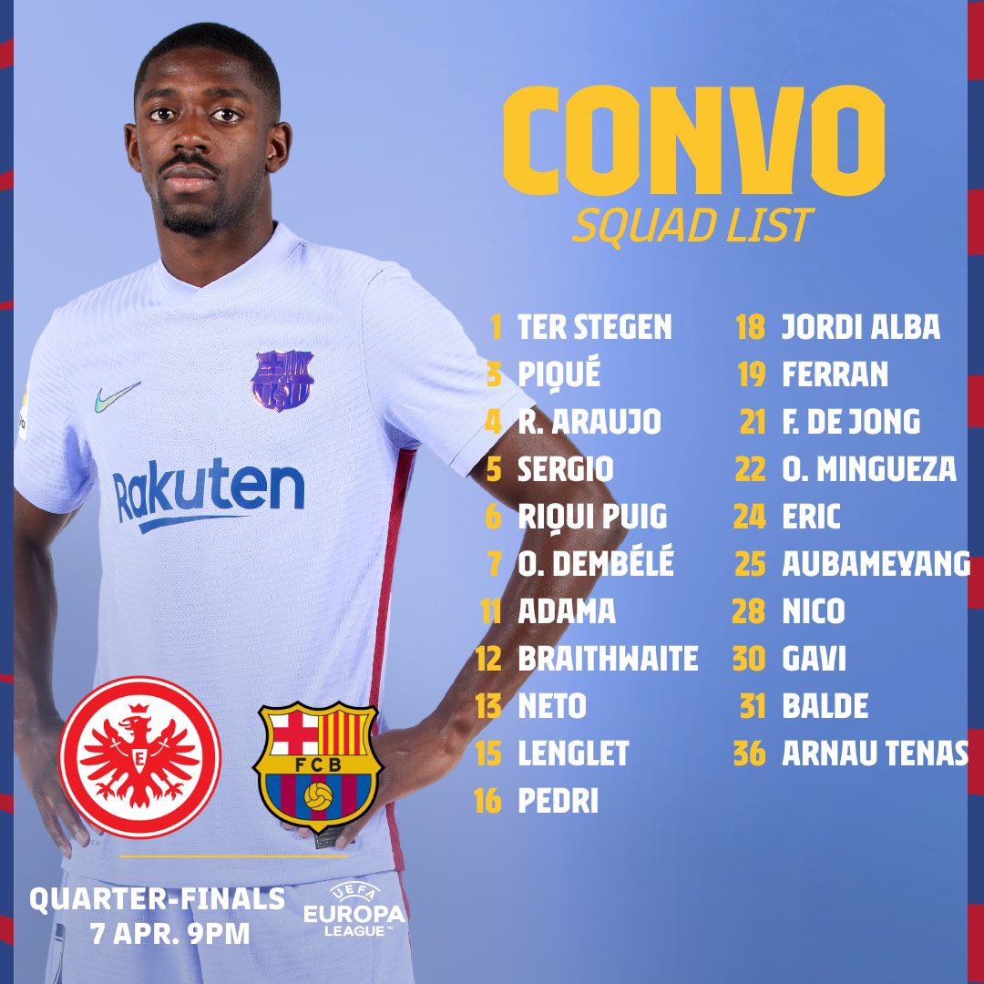 its_abdallah__'s tweet photo. @FCBarcelona The squad for #EintrachtBarça! https://t.co/VT01AD5FKM