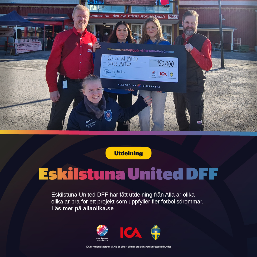 EskilstunUnited's tweet photo. Jaaa! Vi har fått utdelning från Alla är olika-olika är bra för vårt arbete med Girls United. Stort tack!🙏
#allaolika #aoob https://t.co/b8vblkqbdo