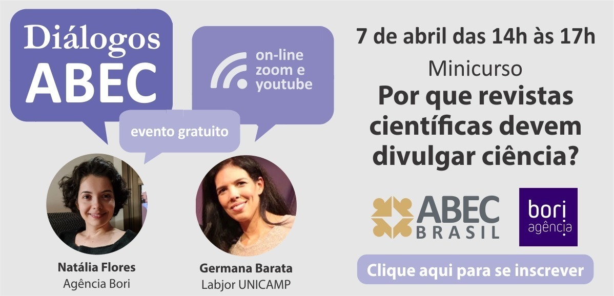 Hoje, 06, é o último dia para se inscrever no Diálogos ABEC que irá acontecer amanhã, 07, sobre “Por que revistas científicas devem divulgar ciência?”. 🗣

Aproveite e faça sua inscrição, ainda dá tempo! 

Garanta sua participação agora mesmo pelo link: abecbrasil.org.br/inscricoes_cur…