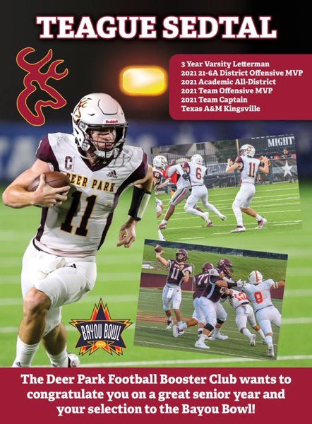 DeerFootball's tweet photo. Proud of our guys representing us in this year’s Bayou Bowl! 🦌@BayouBowlGHFCA @dctf @Teaguesedtal @Gavinhowardd @EthanAlvarado61 
#ComeToThePark #Eastside https://t.co/g8eoI4KK5T