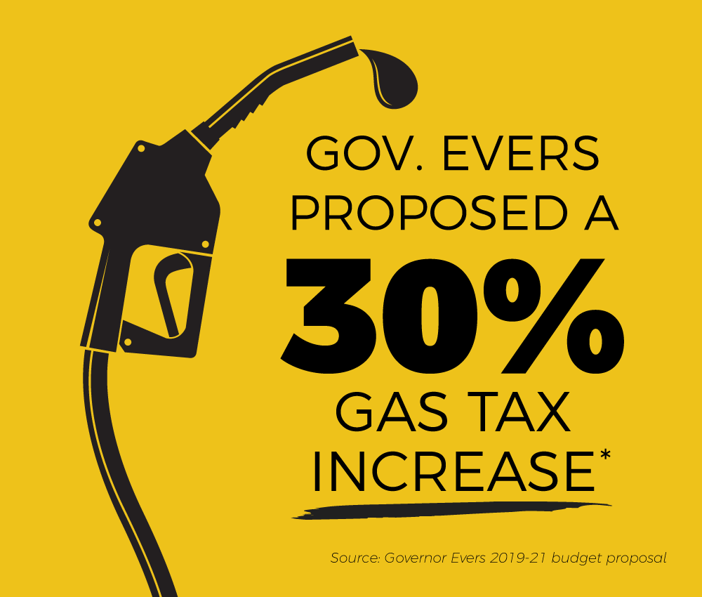 RepSteineke's tweet photo. ICYMI: @GovEvers proposed a 30% gas tax increase. If he were successful, you’d be paying 42 cents per gallon of gas just in taxes today. Thankfully, Republicans stepped in to prevent families from paying even MORE at the pump. https://t.co/k2JjyY2JjW