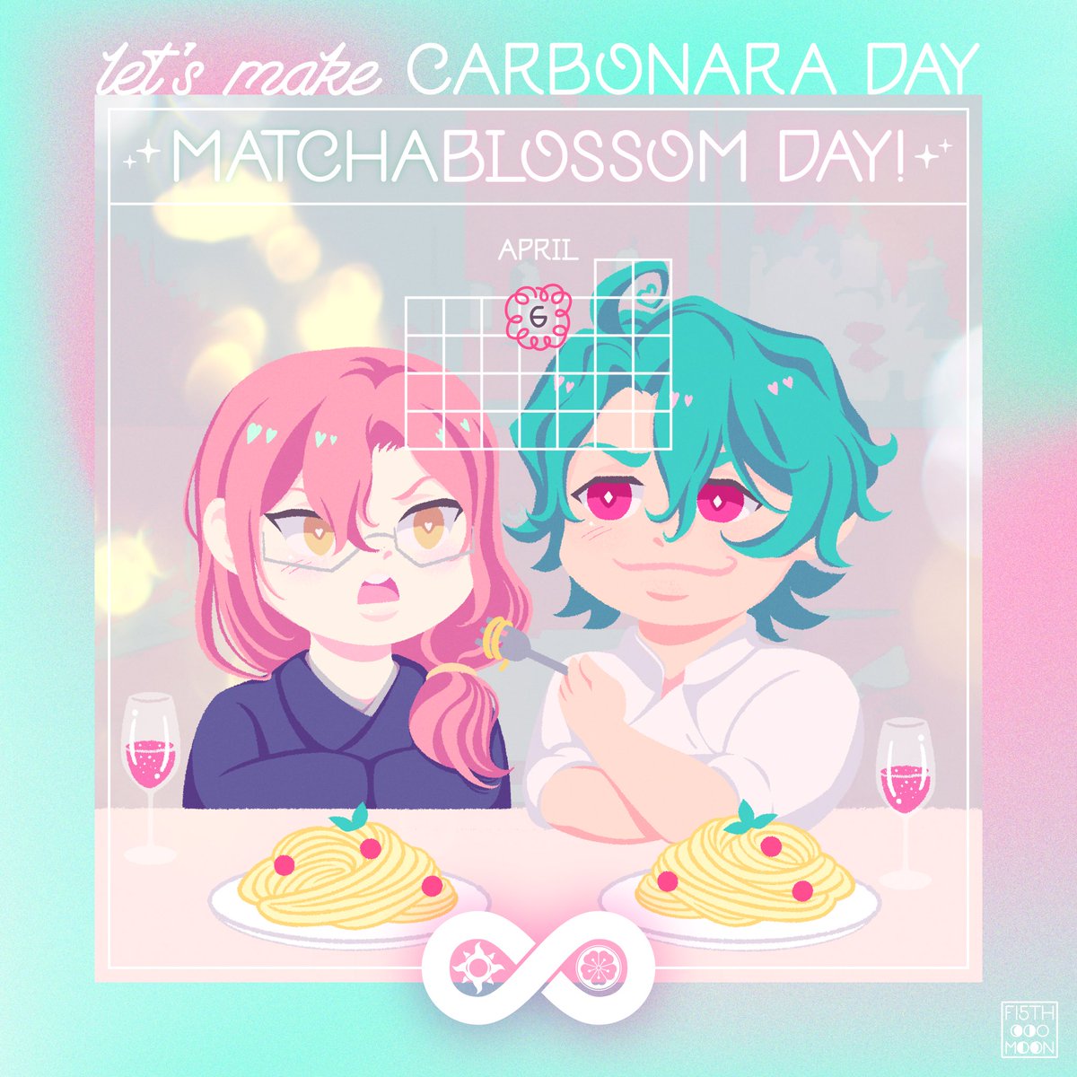 fi5thmoon's tweet photo. What do you mean National Carbonara Day is not MatchaBlossom Day?!

Let’s make it official! 🍵🌸

#matchablossom #joecherry #SK8THEINFINITY https://t.co/Z4Vva33YTB