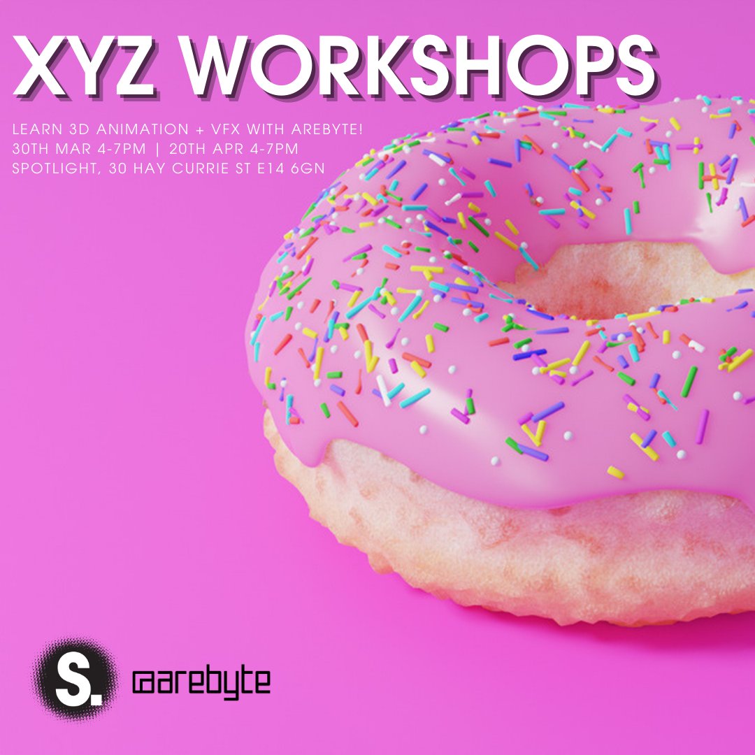 arebyte's tweet photo. 🔥Aged 15-19?
🕹️Join us on 20th April for 👾 XYZ WORKSHOPS
Join us for a FREE workshop on 3D animation and VFX focused around BLENDER. Lead by @blazeldude.
🔗https://t.co/Y5iUF0tDta
#artworkshop #artcollabration #artistdevelopement #eastlondonart #digitalart #artprogramme https://t.co/G8WEgL9hMH