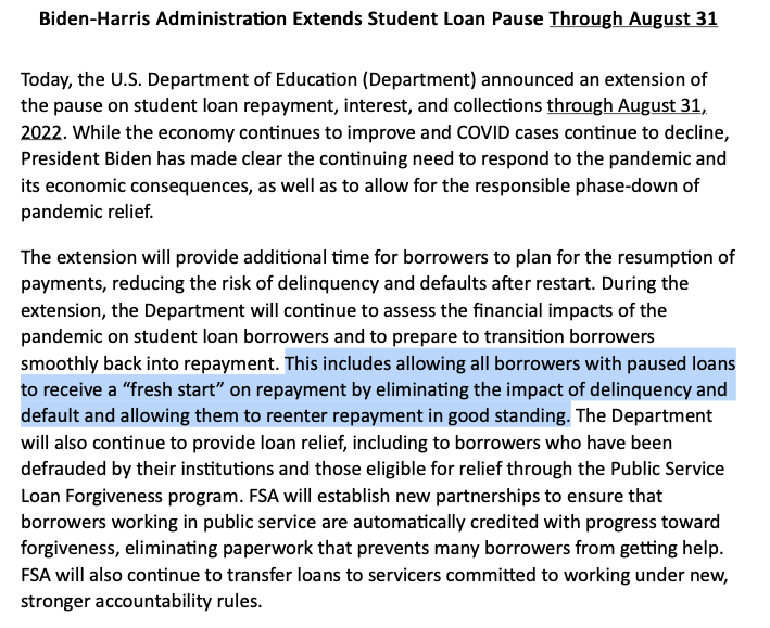 mstratford's tweet photo. NEWS - Biden admin is planning to automatically erase the defaults of millions of federal student loan borrowers -- part of effort to provide borrowers with "fresh start" once payments resume. 

(We previously reported this was under consideration https://t.co/6j2VpMdtED) https://t.co/wuCDkYUUaC