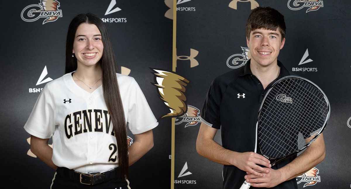 GenevaAthletics's tweet photo. Congrats to Madison Forsythe and Nate Heidengren for being the Geneva Student-Athletes of the Week!  Madison went 5-for-7 with three runs, three steals and three RBIs in two games against Allegheny, and Nate won both his #1 singles and #1 doubles matches in last week's matches! https://t.co/y3e42Sycgt