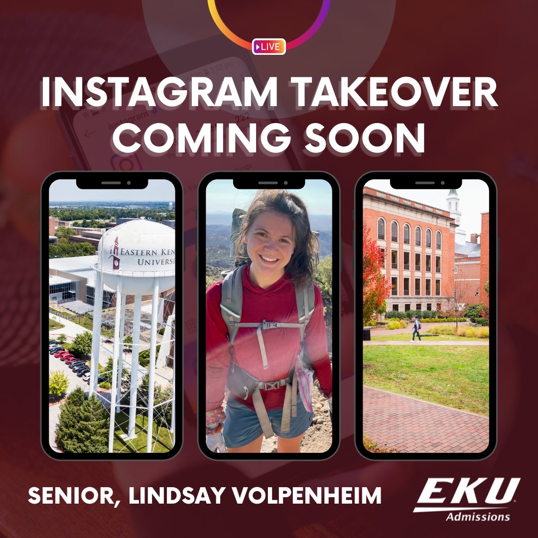 Hey #FutureColonels! Ever wonder what its like on to be a student on EKU's campus? Tune into our Instagram story next week to watch EKU Senior Lindsay Volpenheim show us a typical day in the life as a Colonel!