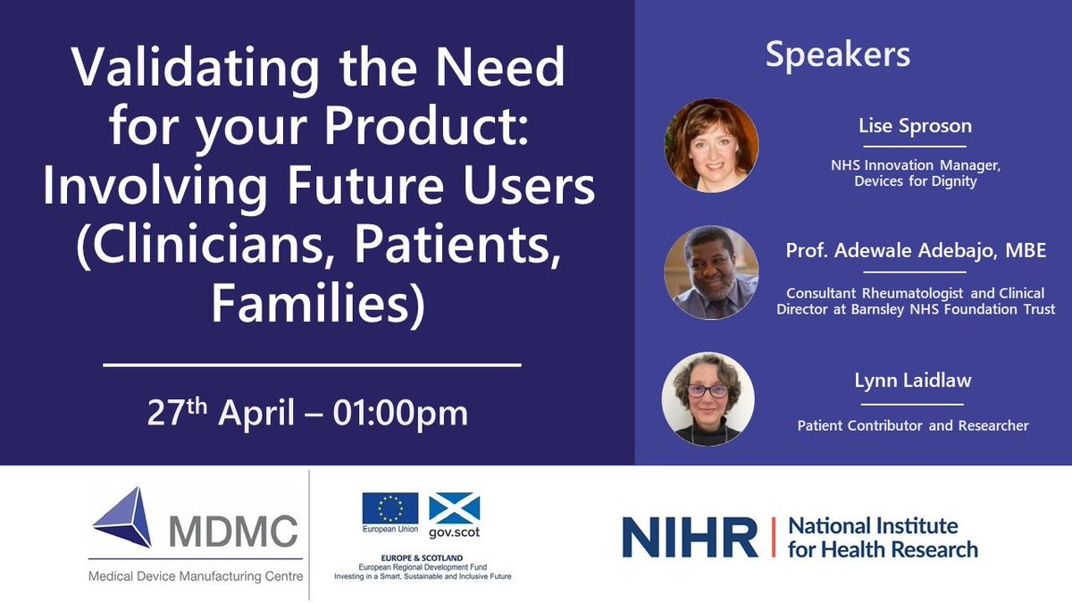 Medical Device Manufacturing Centre (@hw_mdmc) on Twitter photo Come along to our free 27th April webinar on Patient & Public Involvement & Engagement, delivered jointly with <a href="/Devices4Dignity/">D4D: The NIHR HRC in long term conditions</a>
#PPIE #medicalequipment
eventbrite.co.uk/e/validating-t… Come along to our free 27th April webinar on Patient & Public Involvement & Engagement, delivered jointly with <a href="/Devices4Dignity/">D4D: The NIHR HRC in long term conditions</a>
#PPIE #medicalequipment
eventbrite.co.uk/e/validating-t…