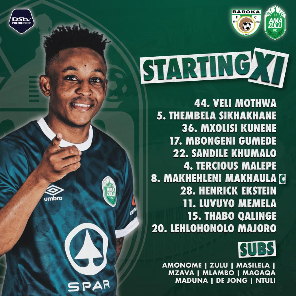 AmaZuluFootball's tweet photo. MAJOR CHANGES TO OUR STARTING LINE-UP 👀✅

Lehlonololo Majoro starts for the first time in 2022 while Mxolisi Kunene earns his first start of the season. Buchanan &amp; Moremi are out with injury. Henrick Ekstein also makes up our STARTING XI this afternoon 😎 https://t.co/qZEyCK1p0d